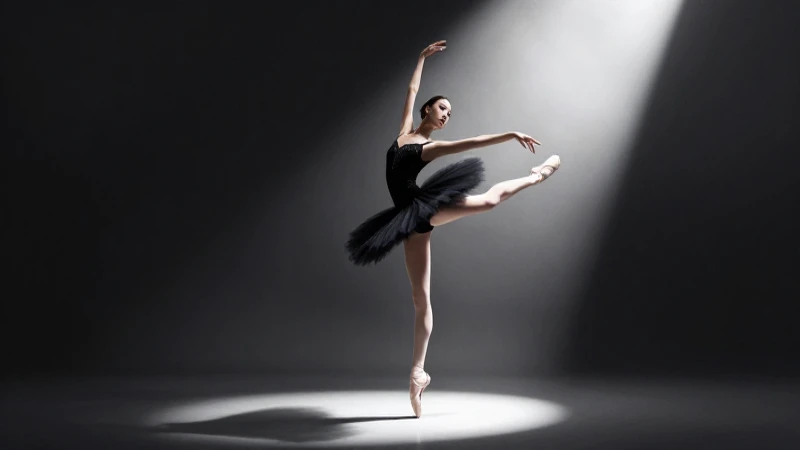 Bailarina suspendida bajo un foco dramático