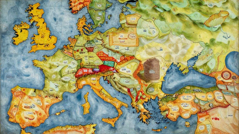 Mapas artísticos neoclásicos con colores vibrantes