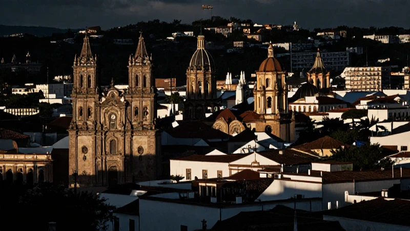 Guía y un dibujo del imperialismo 3 Ciudad colonial con arquitectura e iluminación dramática