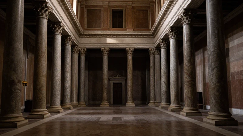 Cuál fue la duración y línea de tiempo del Imperio Romano 3 Senado romano: mármol, columnas y luces dramáticas