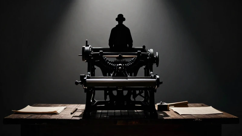 Impresora antigua, figura revolucionaria en sombras cinematográficas