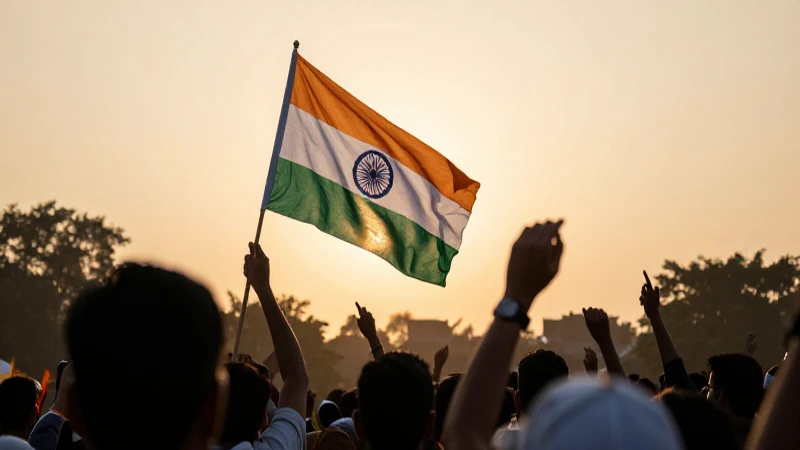 Bandera india ondea bajo luz dorada