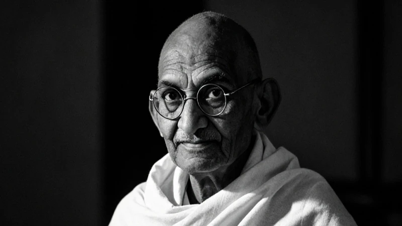 Retrato dramático de Gandhi, blanco y negro