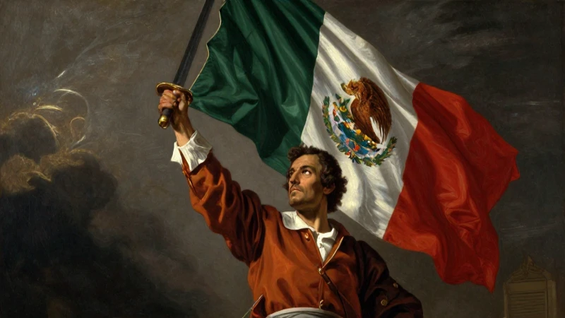Independencia de México: Línea de Tiempo de la Segunda Etapa 3 Hidalgo alza la espada bajo luz dramática