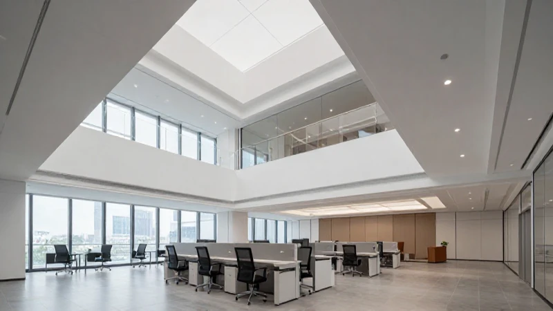 Oficina moderna con luz suave y profesional
