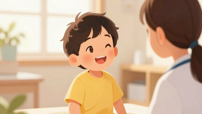 Ilustración alegre de niño sonriente y pediatra