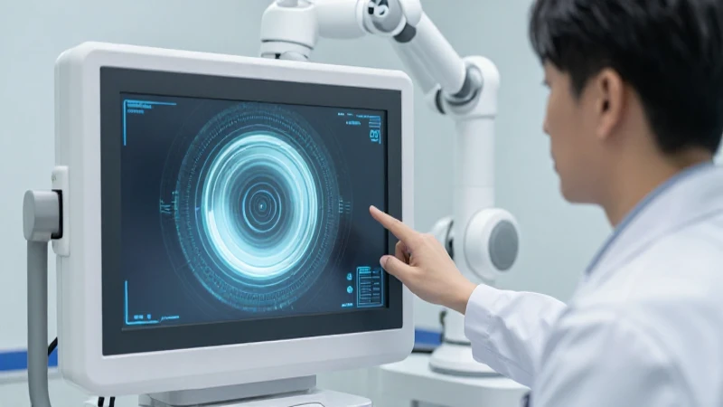 Escaneo médico futurista con robot y luz suave