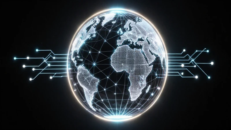 Globo futurista, circuitos brillantes e iluminación dramática