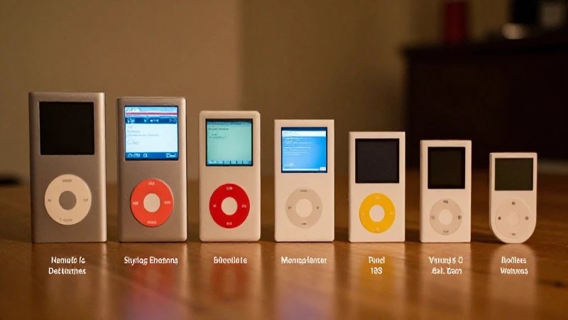 Evolución visual de iPods antiguos, luz cálida