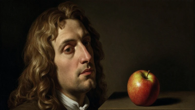 Retrato dramático de Newton con manzana