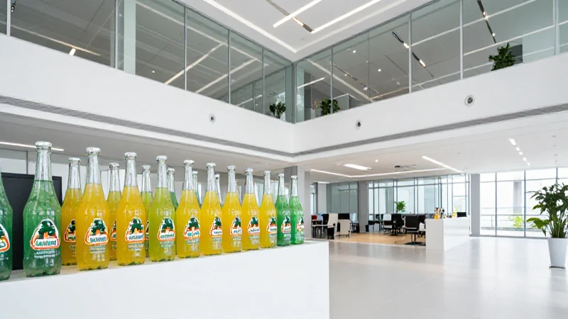 Oficina moderna con refrescos mexicanos y luz cálida