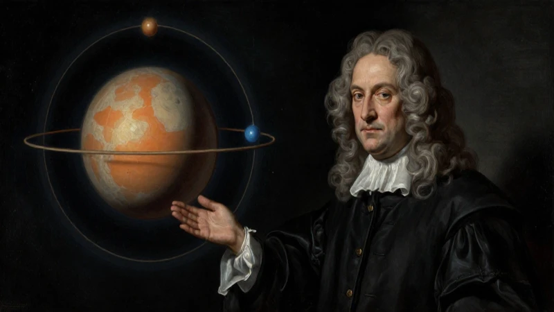 Retrato de Kepler con esferas celestiales dramáticas