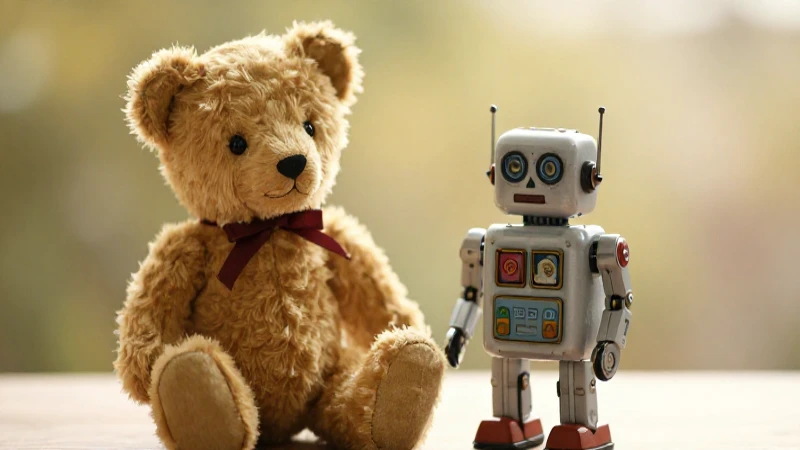 Oso antiguo, robot tecnológico y luz dorada