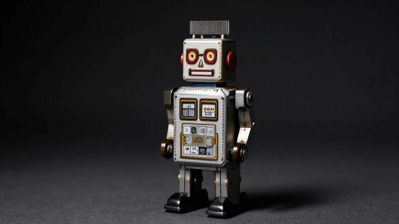 Robot antiguo, bloques de madera, luz dramática