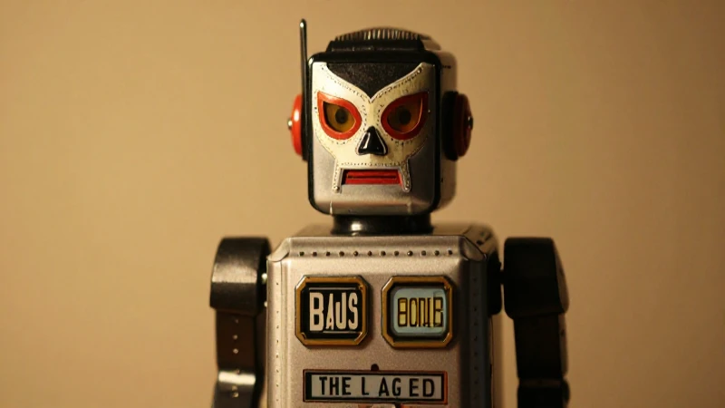 Robot retro con máscara, luz cálida y nostálgico