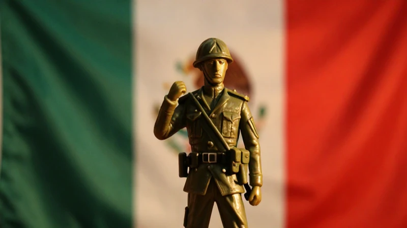 Soldado de juguete antiguo contra bandera mexicana