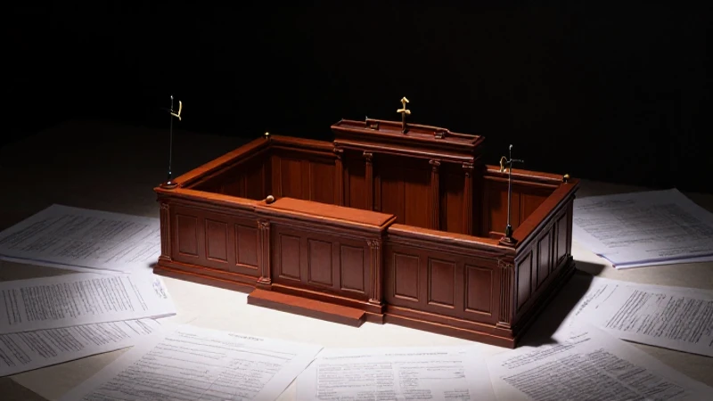 Tribunal en miniatura, documentos, iluminación dramática