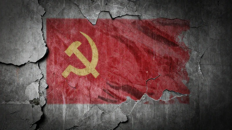 La caída del bloque socialista: Línea del tiempo histórica 8 Muro grisáceo decadente con bandera soviética