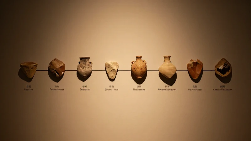 Fragmentos de cerámica antigua bajo luz cálida
