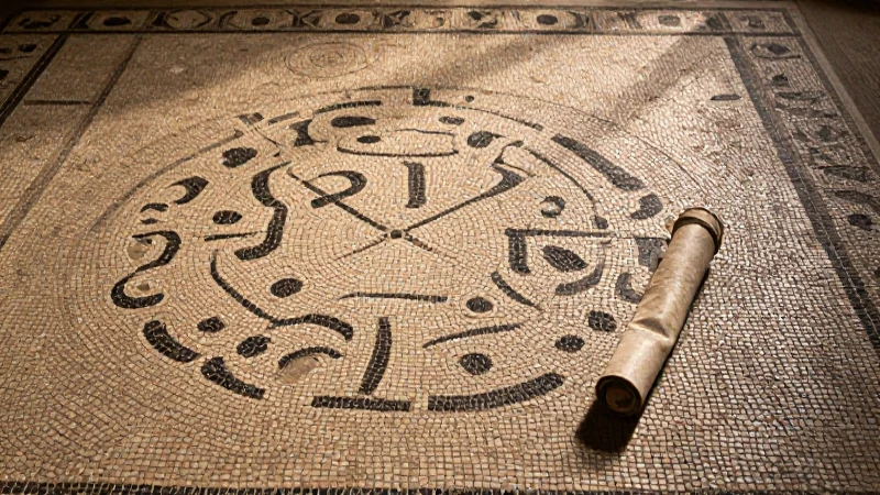 Mosaico romano con textura detallada bajo luz cálida