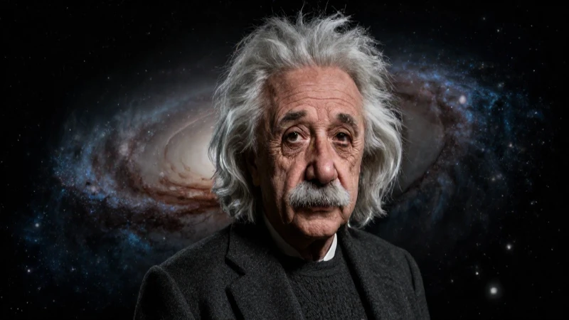 Cuál es la evolución de la física desde la antigüedad 7 Retrato de Einstein, galaxias, iluminación dramática