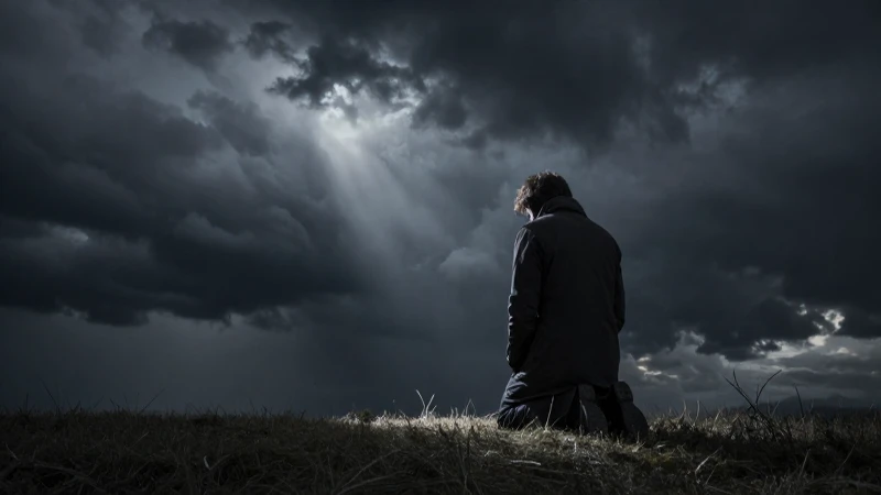 Una figura solitaria bajo tormenta oscura
