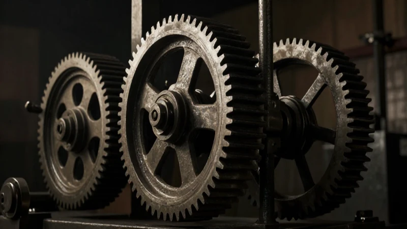 La historia de la polea: evolución y líneas de tiempo clave 7 Impresionante maquinaria cinematográfica iluminada dramáticamente