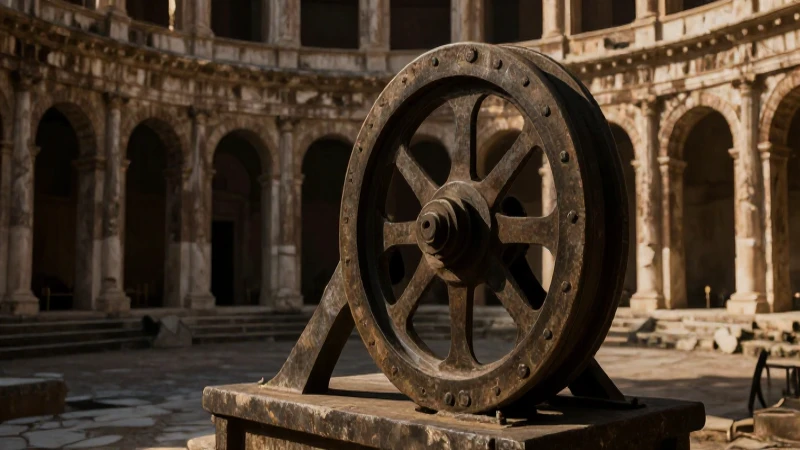 La historia de la polea: evolución y líneas de tiempo clave 8 Ilustración histórica de poleas en ruinas romanas