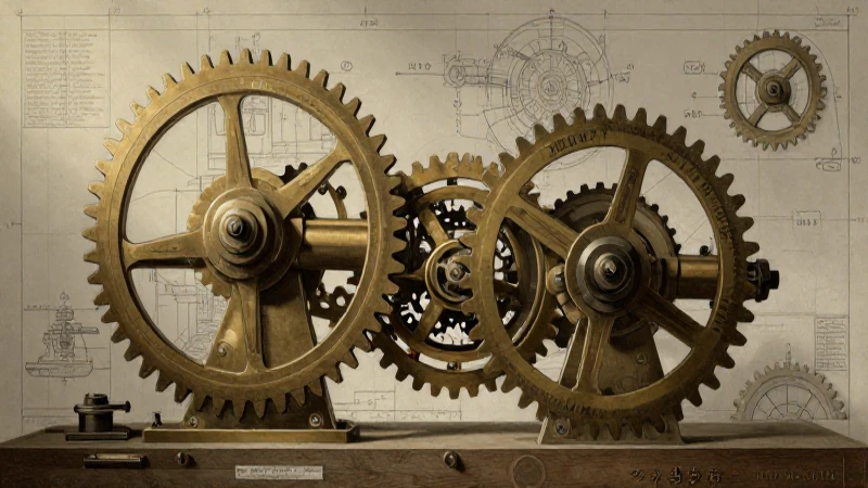 La historia de la polea: evolución y líneas de tiempo clave 5 Engranajes vintage ilustran ingeniería mecánica histórica