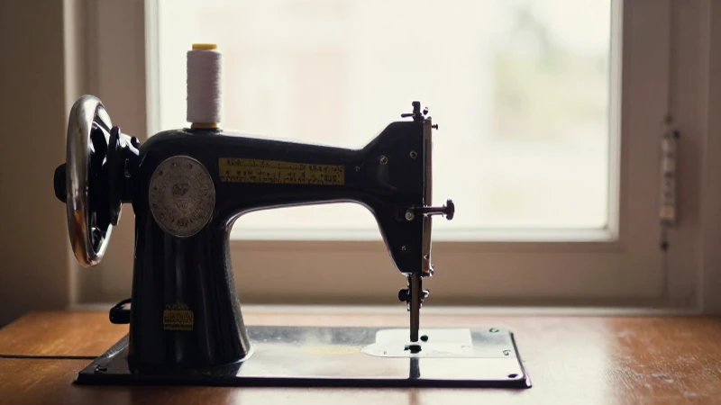 Máquina de coser antigua con luz cálida