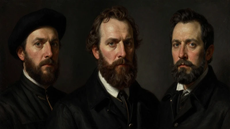 Retrato realista, tres héroes con claroscuro