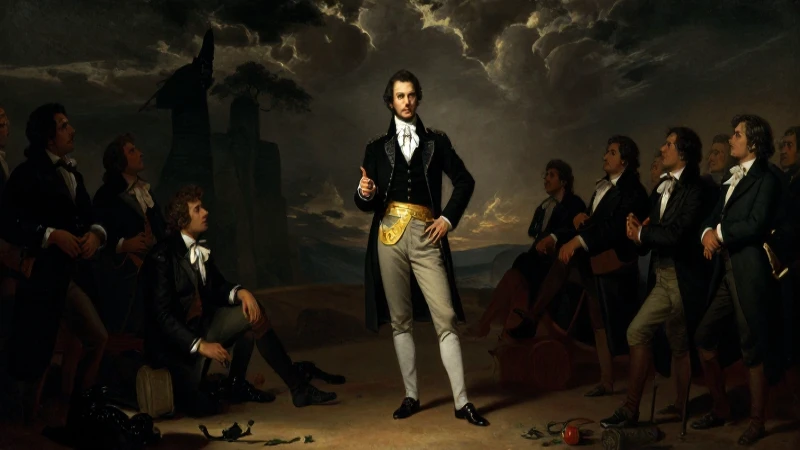 Bolívar retratado épicamente con claroscuro dramático