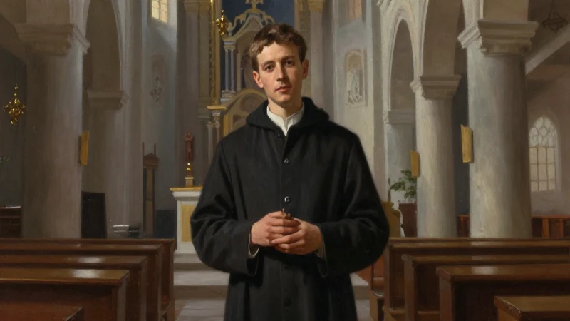 Joven Don Bosco iluminado en iglesia pintada