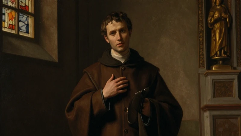 Joven Don Bosco en iglesia iluminada