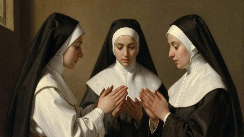 Monjas jóvenes reciben la bendición bajo luz cálida