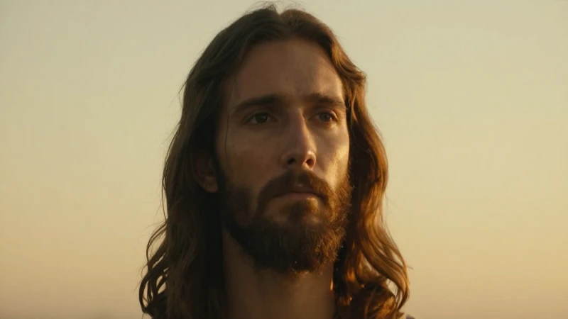 Cristo sereno bajo luz dorada cinematográfica