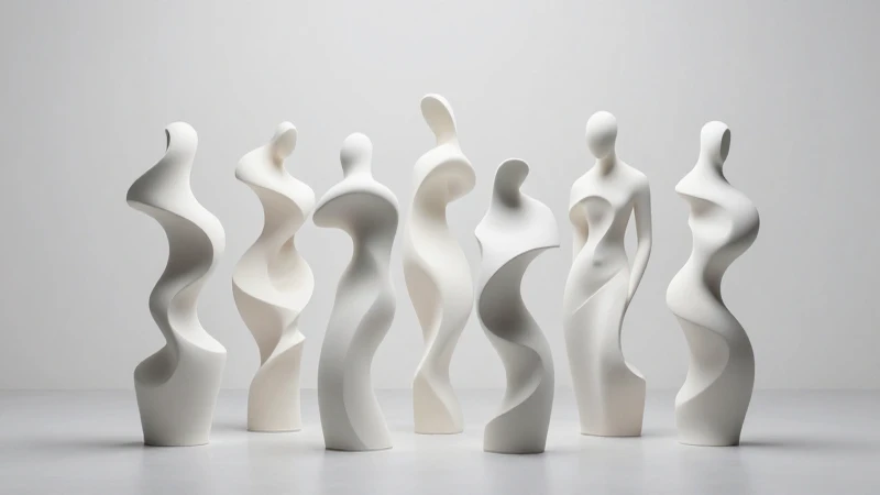 Escultura abstracta de formas entrelazadas y etérea
