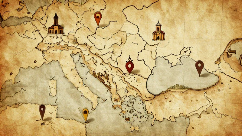 Mapa antiguo muestra siete iglesias iluminadas