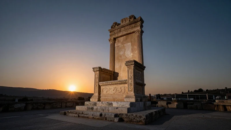 Pérgamo muestra ruinas con trono al atardecer