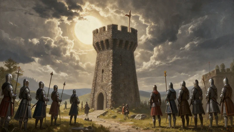 Caballeros cristianos asedian con imponente iluminación medieval