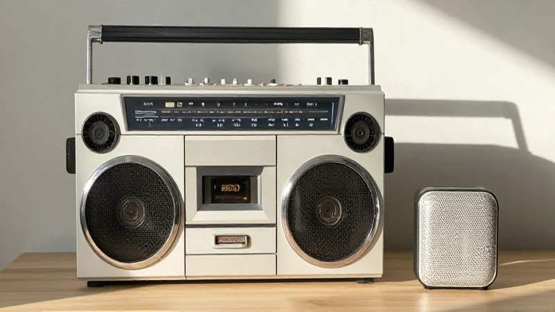 Altavoz antiguo con luz cálida y estilo retro