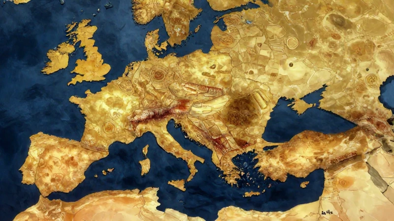 Mapa antiguo con ruinas doradas