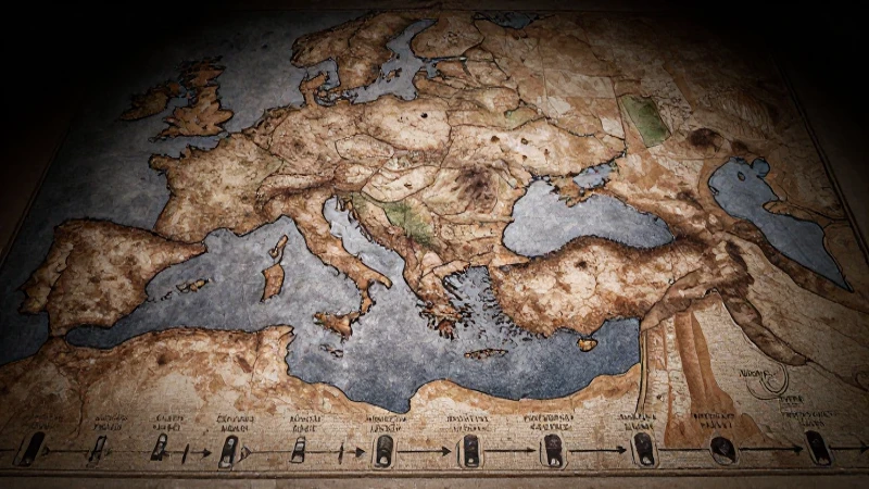 Mapa antiguo del Mediterráneo, iluminado dramáticamente