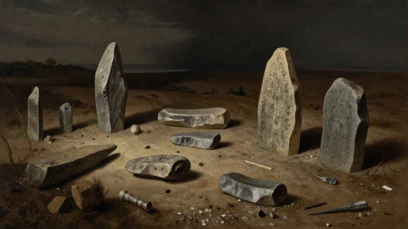 Las Primeras Herramientas: Línea de Tiempo de la Antigüedad 8 Herramientas antiguas en paisaje prehistórico realista