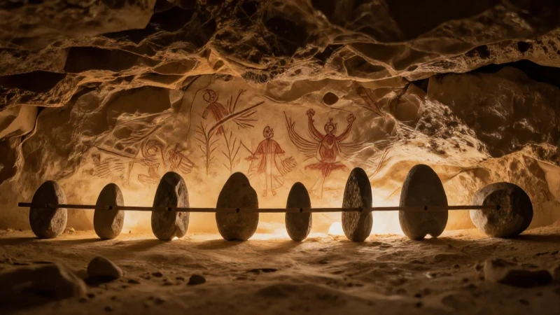 Las Primeras Herramientas: Línea de Tiempo de la Antigüedad 11 Herramientas líticas en cueva con luz cinematográfica