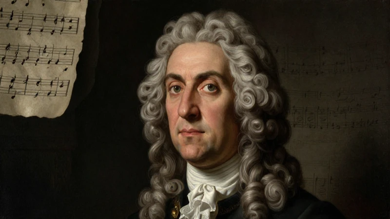 Retrato barroco con música e iluminación dramática