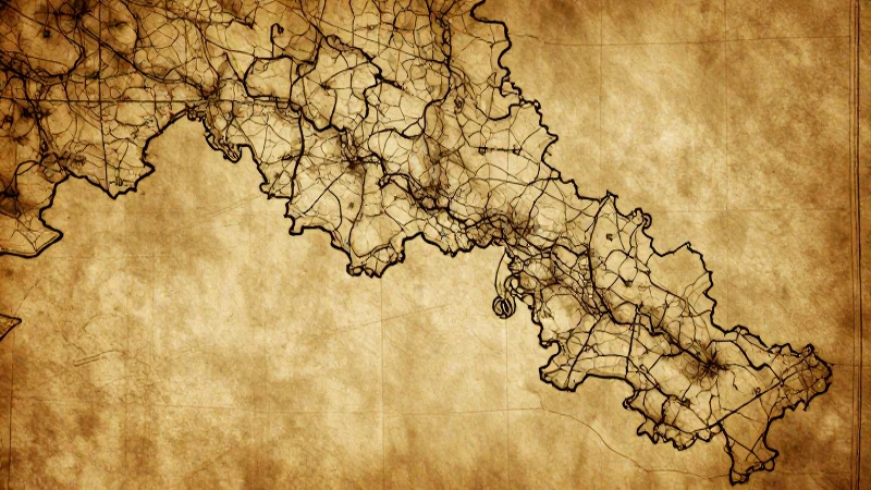 Fragmento antiguo de mapa, luz dorada cálida