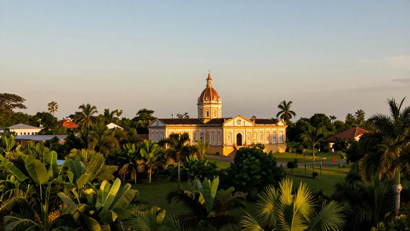 Arquitectura colonial bajo luz dorada tropical