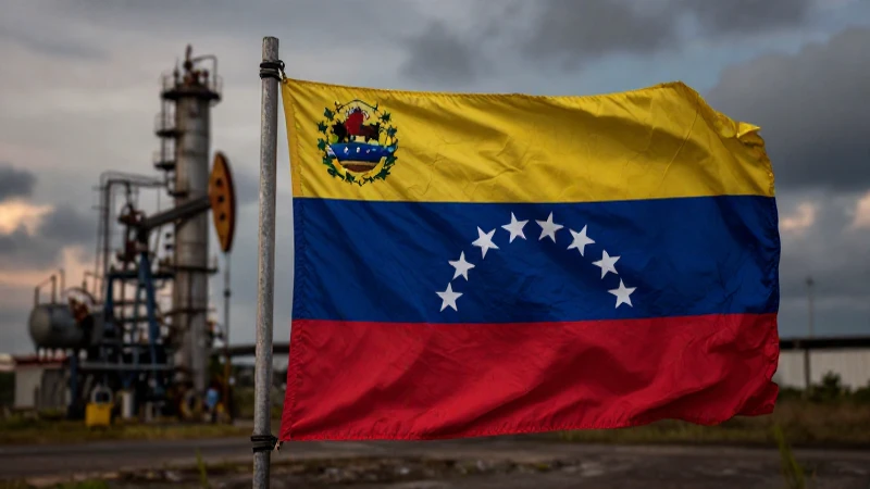 Bandera venezolana ante refinería derrumbada