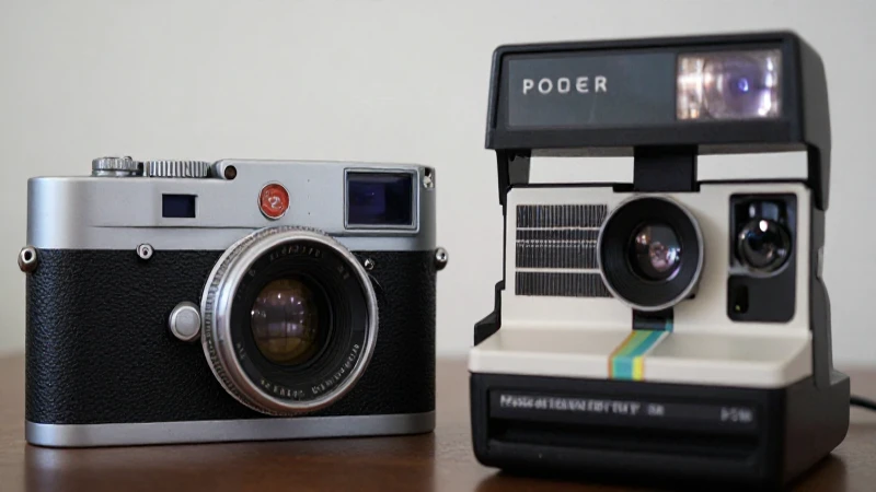 Cámara Leica vintage con foto polaroid retro